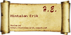 Hintalan Erik névjegykártya